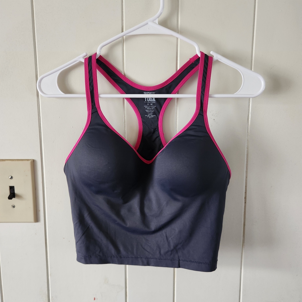 PINK Victoria's Secret Charcoal and Fuchsia Sports Bra Size M